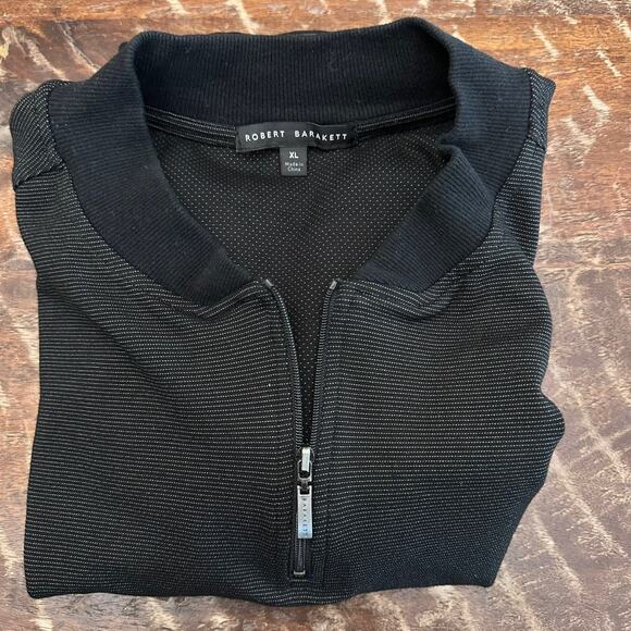 Robert Barakett XL Black Quarter Zip Textured Knit Pullover Sweater Stretch - Picture 2 of 10
